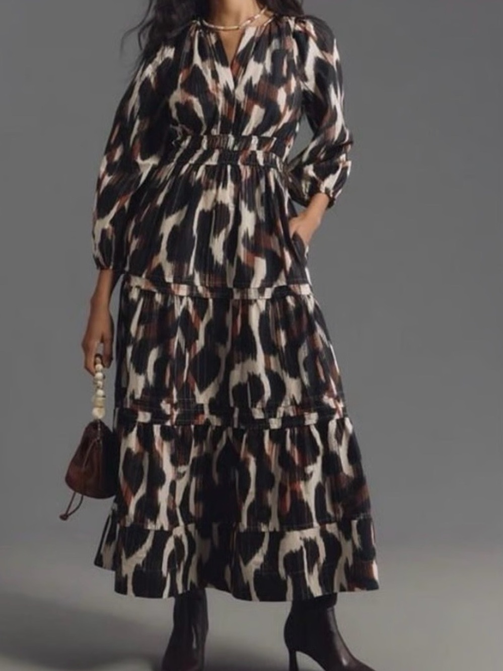 Long Sleeve Somerset Maxi Dress - Black & Brown